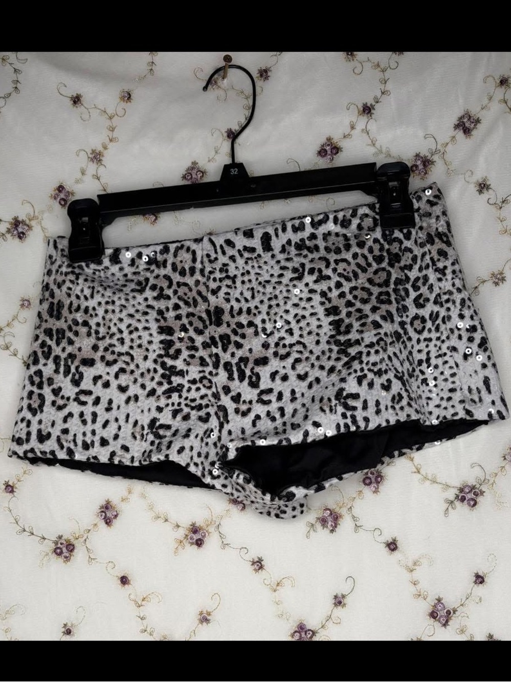 Sequin Leopard-Print Sleep Shorts - Silver/Black